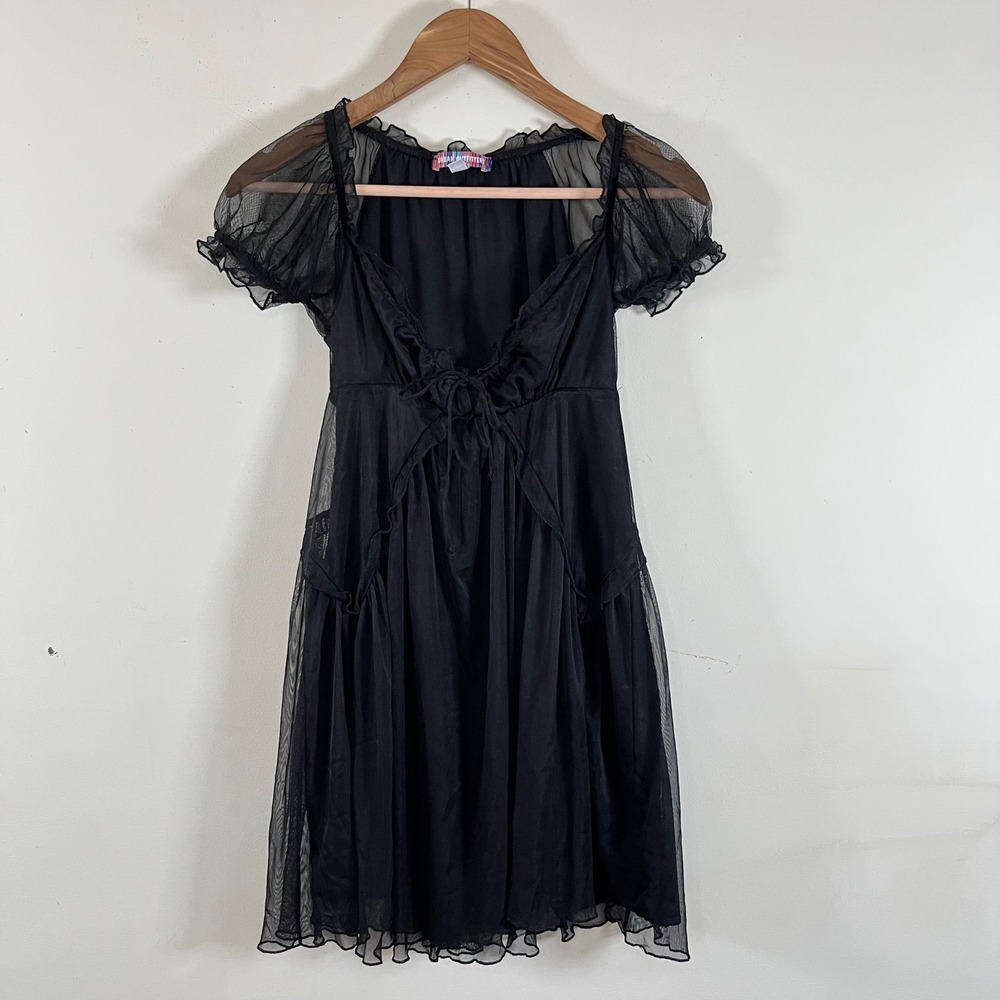 Urban Outfitters Babydoll Mini Dress Black Semi Sheer Ruffled Whimsigoth Size XS
